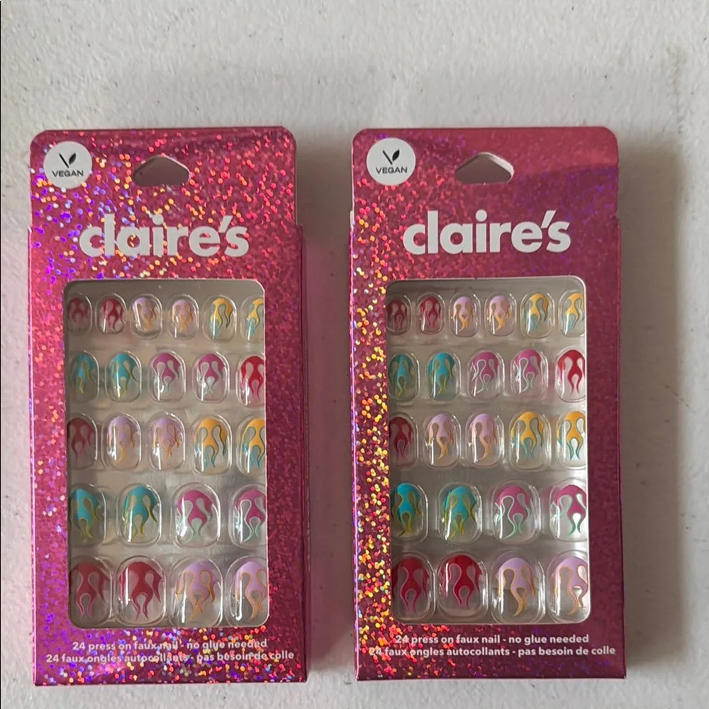 2 Boxes of Claire's Multicolor Glitter Press-On Nails Multiple Kids' Sizes